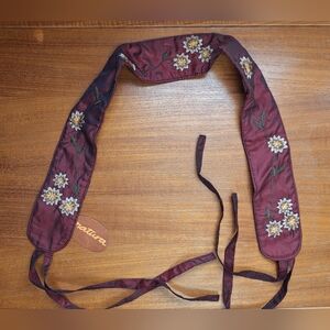Natura Embroidered Belt Floral Fabric Obi Ties Burgundy Boho NEW